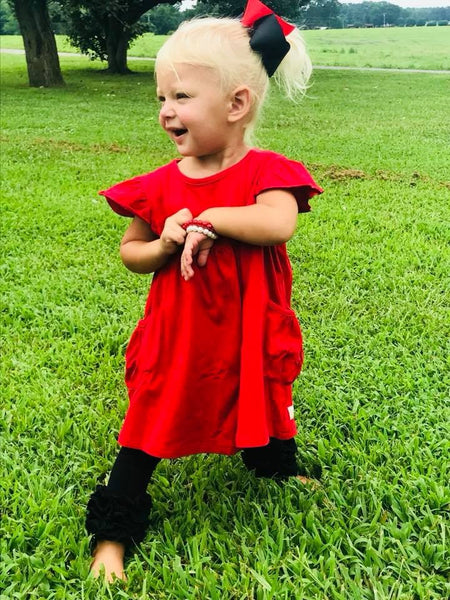 Red Pearl with Pockets - Size 6m, 12m, 18m, 4t