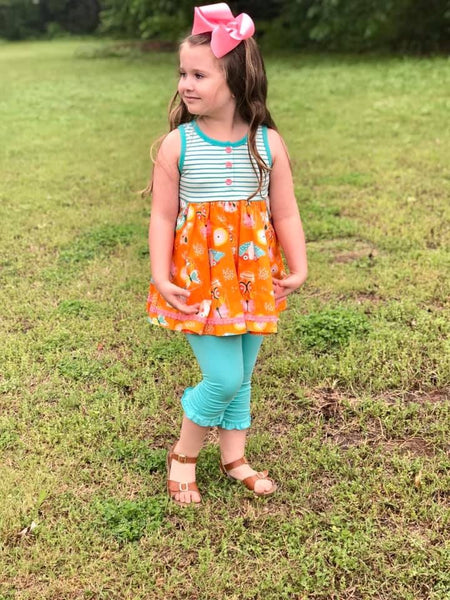Turquoise Ruched Ruffle Capris