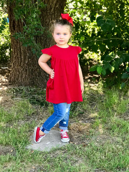 Red Pearl with Pockets - Size 6m, 12m, 18m, 4t