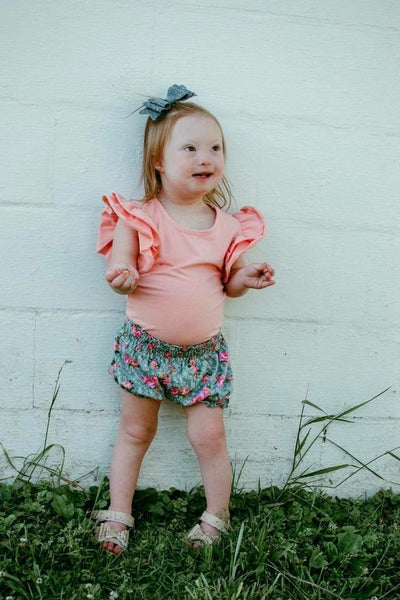 Gray Floral Bubble Shorts - Size 6m, 12m, 18m, 2t