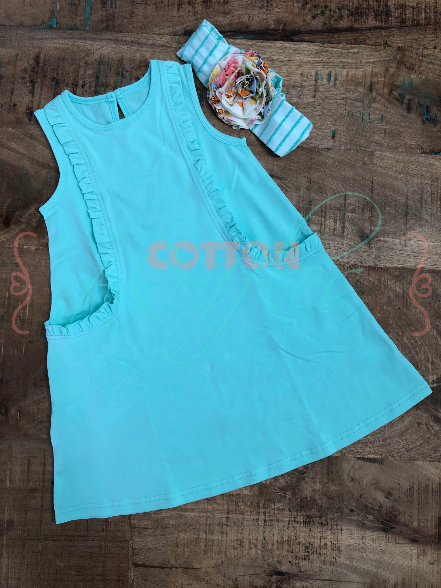 Sleeveless Vertical tRuffle Dress with Pockets - Size 2t, 4t