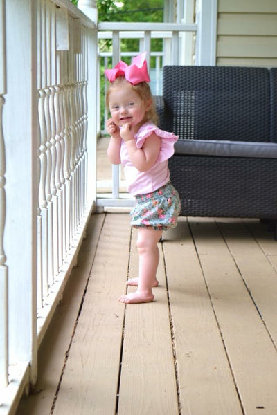 Gray Floral Bubble Shorts - Size 6m, 12m, 18m, 2t
