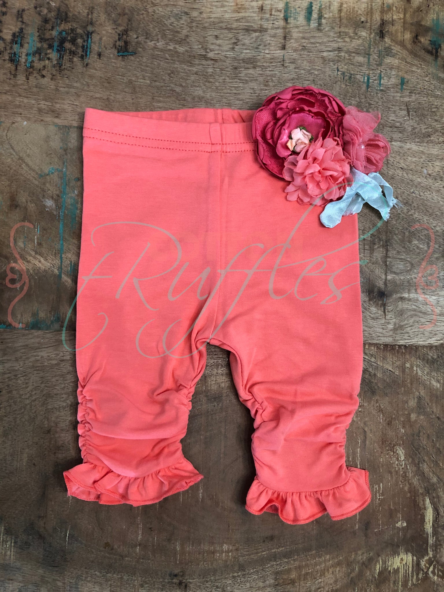 Coral Ruched Ruffle Capris