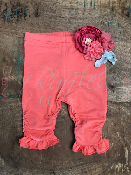 Coral Ruched Ruffle Capris