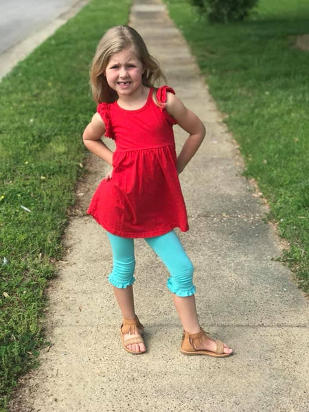 Turquoise Ruched Ruffle Capris