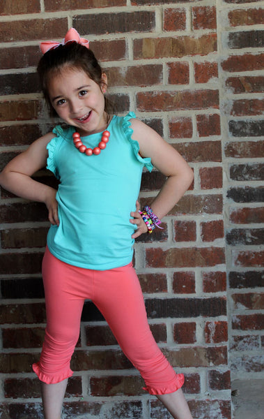 Coral Ruched Ruffle Capris