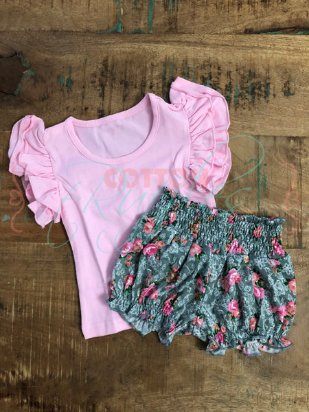Gray Floral Bubble Shorts - Size 6m, 12m, 18m, 2t