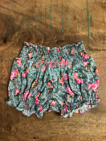 Gray Floral Bubble Shorts - Size 6m, 12m, 18m, 2t