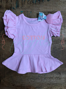 Soft Pink Flutter Sleeve Peplum