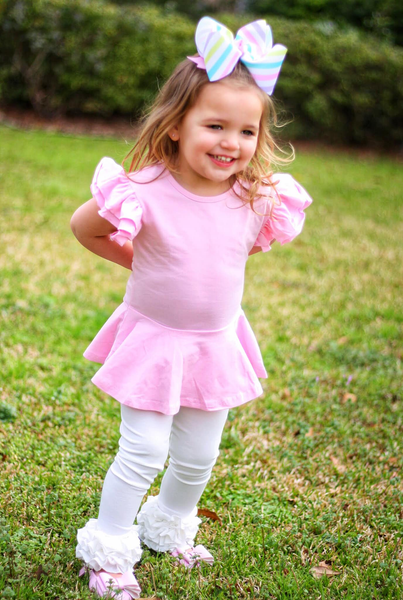 Soft Pink Flutter Sleeve Peplum